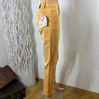 Jeans coton jaune femme strass brillants perles broderie Zac & Zoé