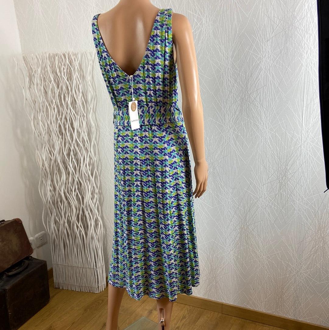 Robe midi fluide sans manches à motifs vintage Surkana - Offre-Unique