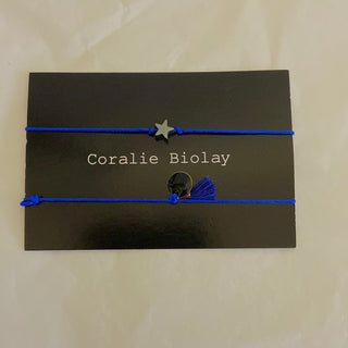 Lot de 2 bracelets ajustables breloque étoile pompon Coralie Biolay