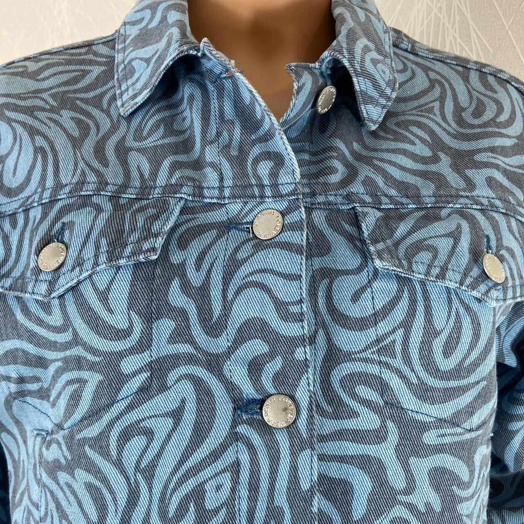 Veste jeans imprimé bleu volutes grises Bykura Printed Jacket B.Young - Offre-Unique