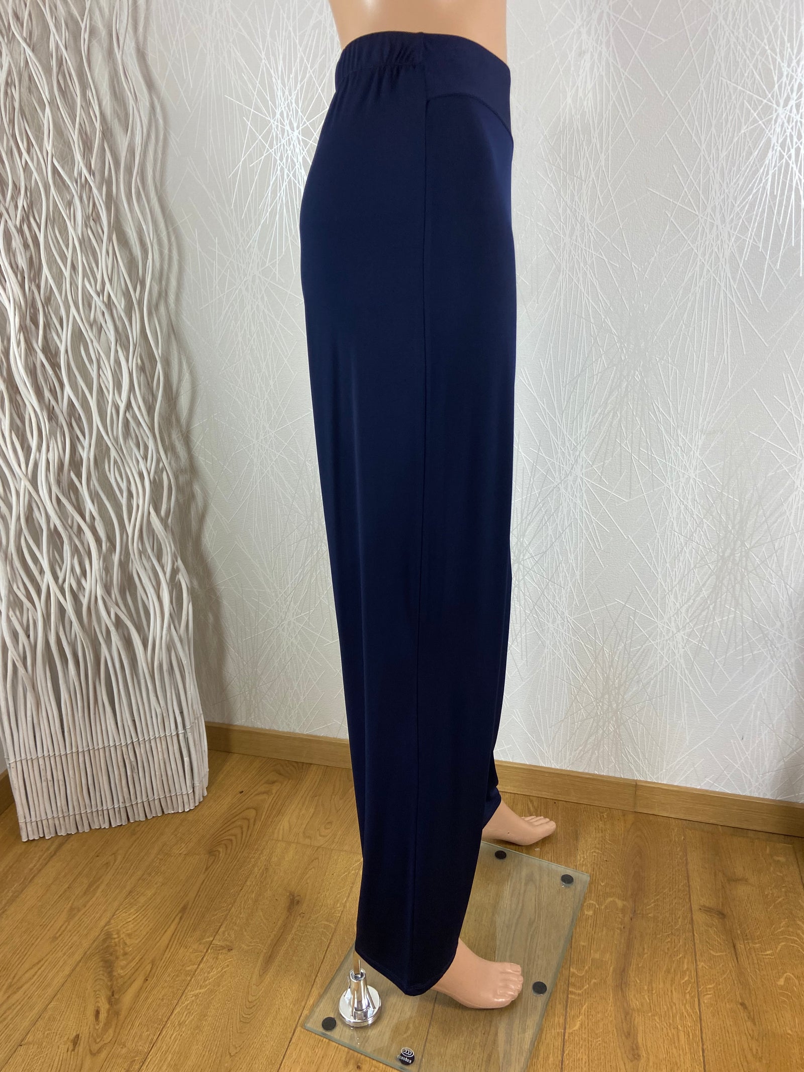 Pantalon fluide bleu marine taille haute élastique Nayat