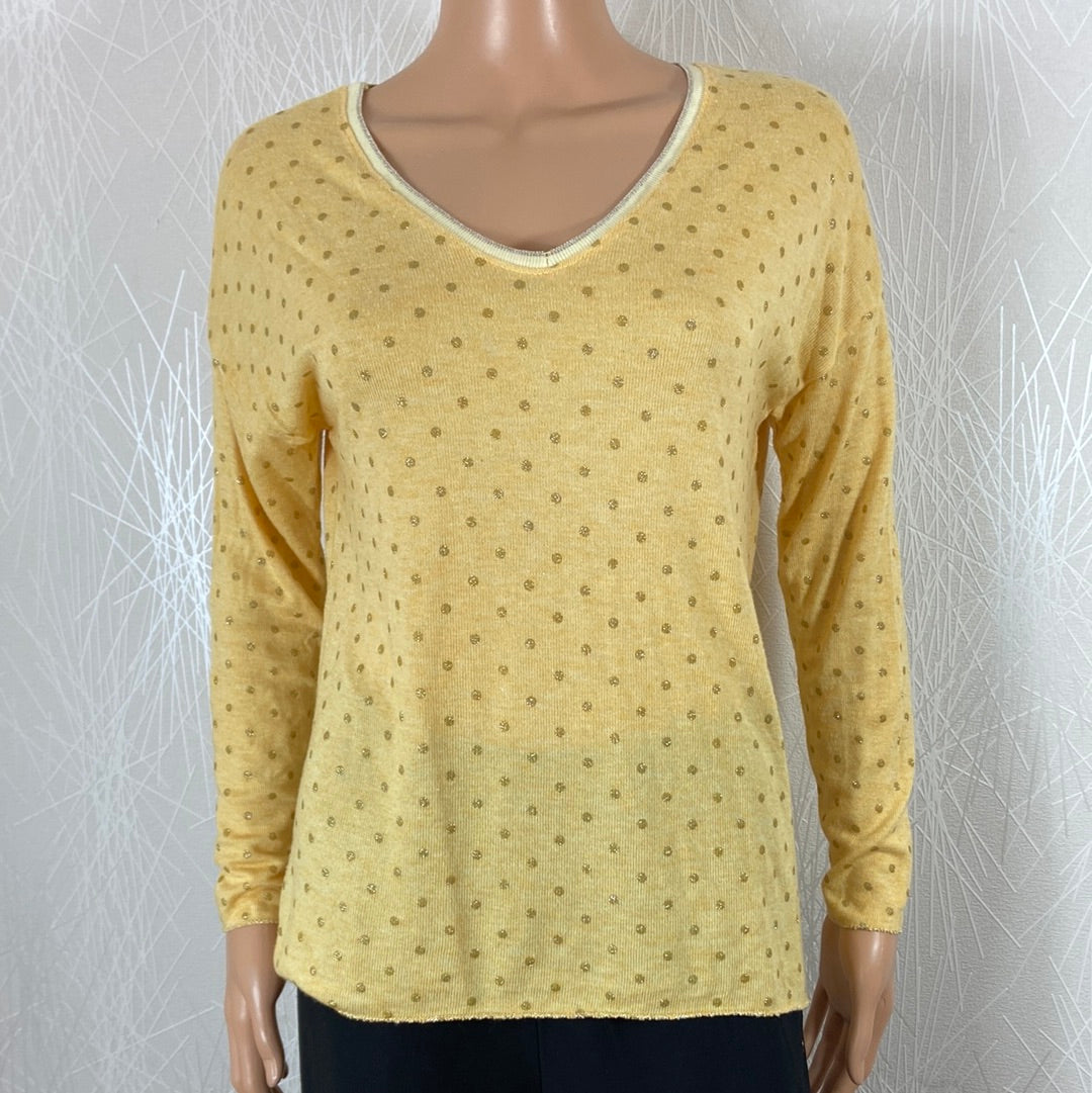 Pullover femme laine angora jaune petit pois dorés  Cloal