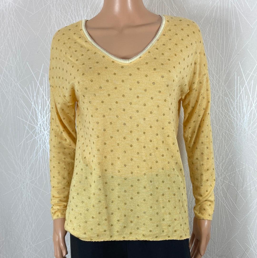 Pullover femme laine angora jaune petit pois dorés Cloal - Offre-Unique