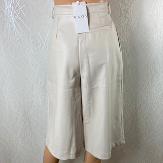 Jupe culotte cuir synthétique blanc taille haute jambes larges Kaos