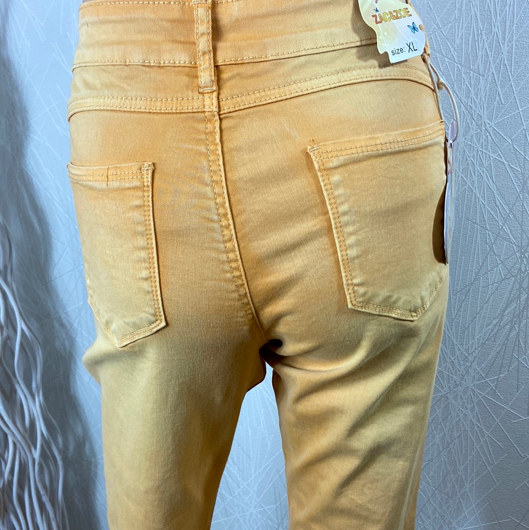 Jeans coton jaune femme strass brillants perles broderie Zac & Zoé