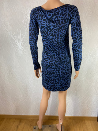 Robe bleue en coton manches longues col V Aller Simplement