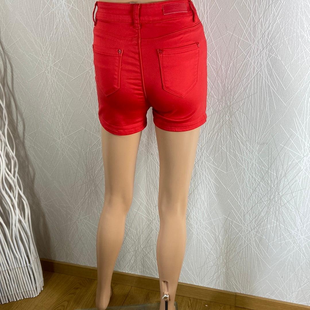 Short femme coton rouge taille haute stretch Sarah John - Offre-Unique