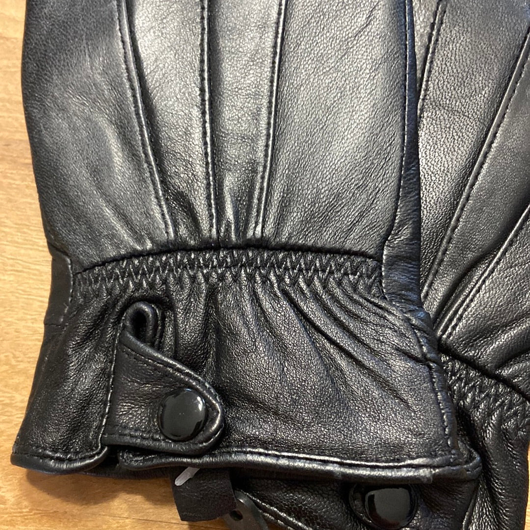 Gants doublés en cuir d’agneau avec bouton au poignet