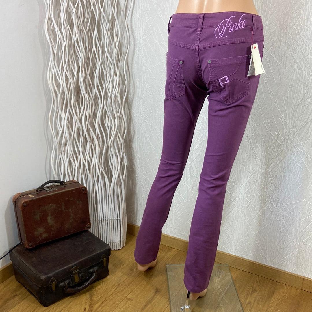 Pantalon slim coton violet broderie haut de gamme Pinko - Offre-Unique