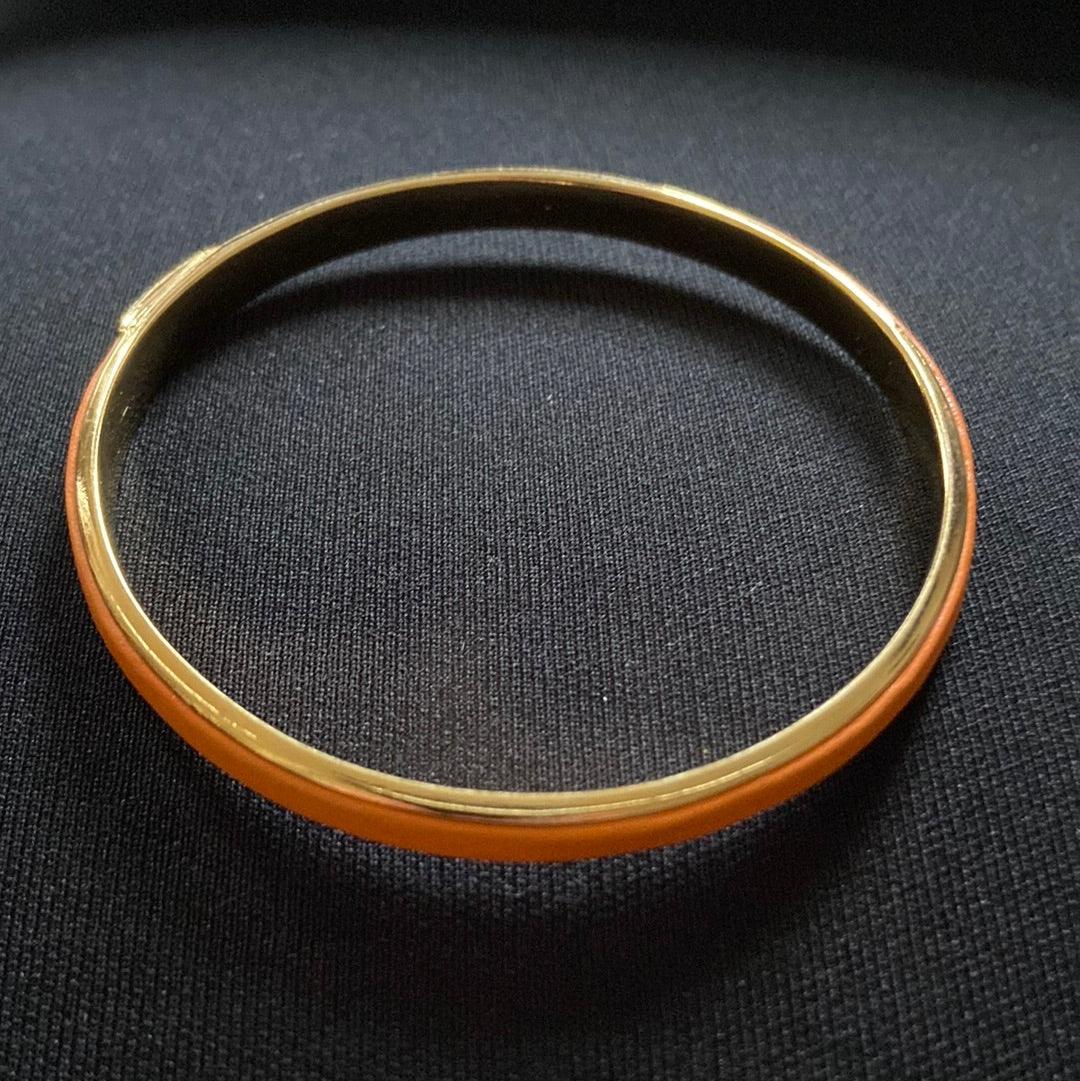 Bracelet jonc plaqué or cuir orange Shabada - Offre-Unique