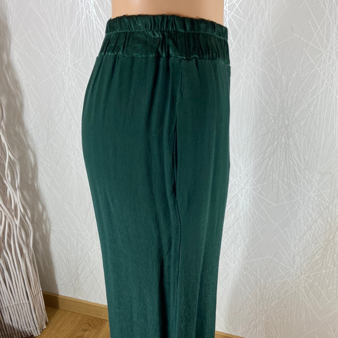 Pantalon fluide uni femme taille élastique jambes larges Made In Italy