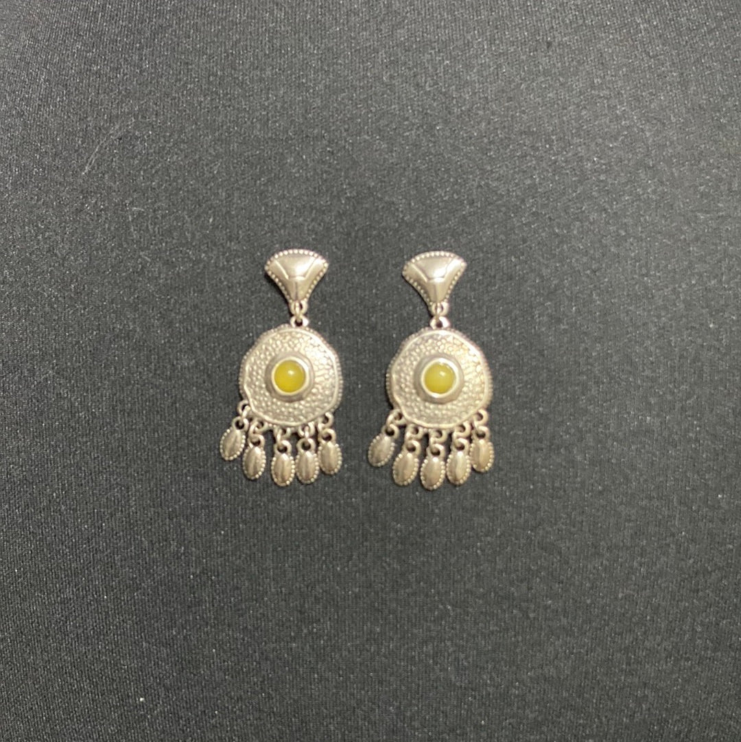 Boucles d’oreilles pendantes plaquées argent pierre semi-précieuse jaune Shabada