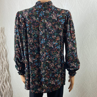 Blouse noire fleurie tissu fluide Les Petites Fleurs