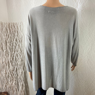 Pull ample asymétrique fin gris Made In Italy