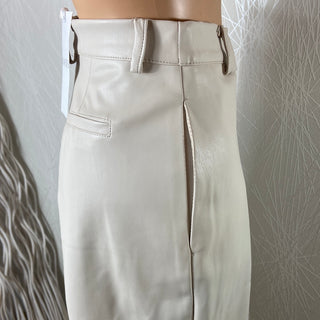 Jupe culotte cuir synthétique blanc taille haute jambes larges Kaos