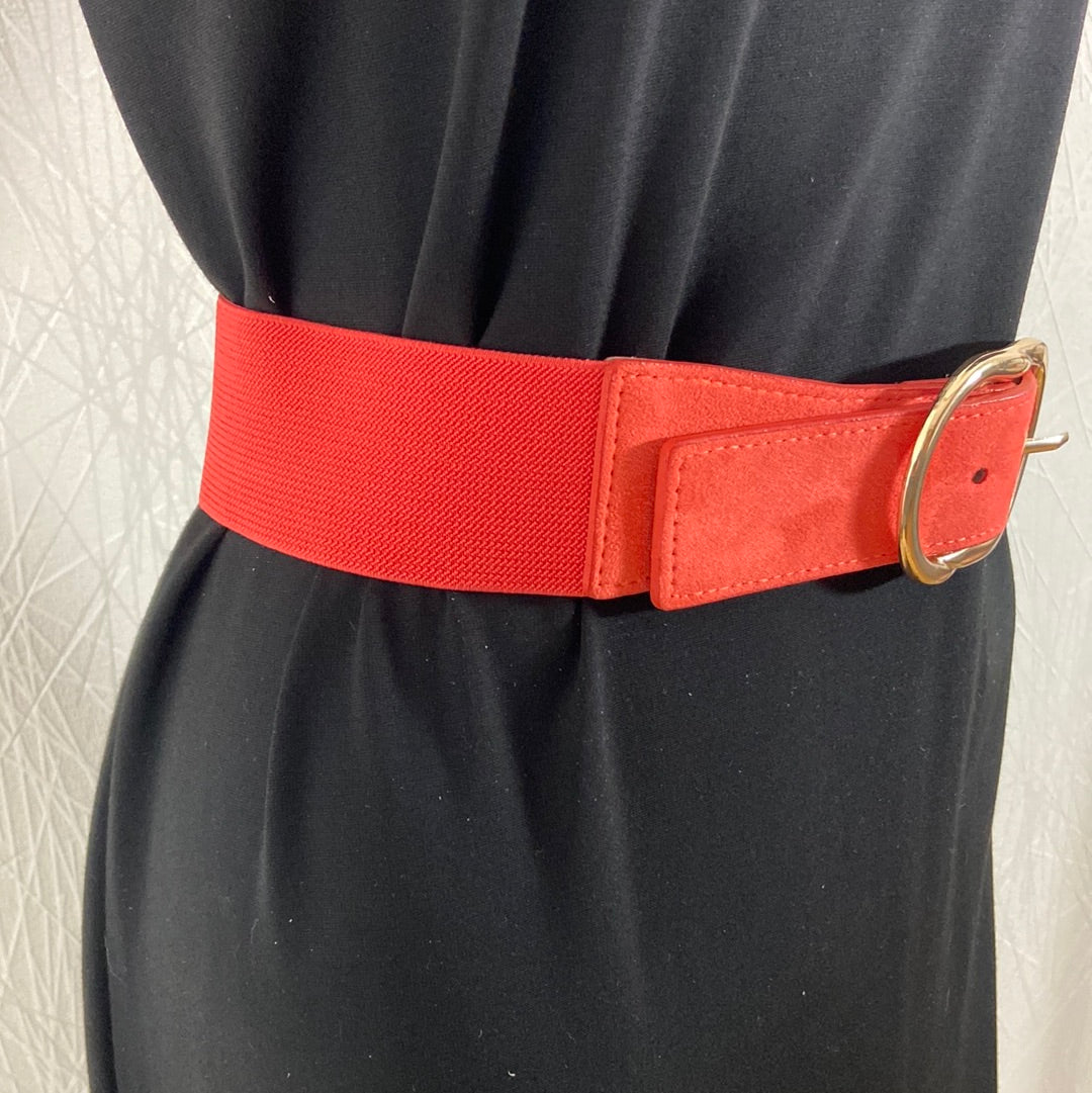 Ceinture élastique rose orangé grande boucle dorée