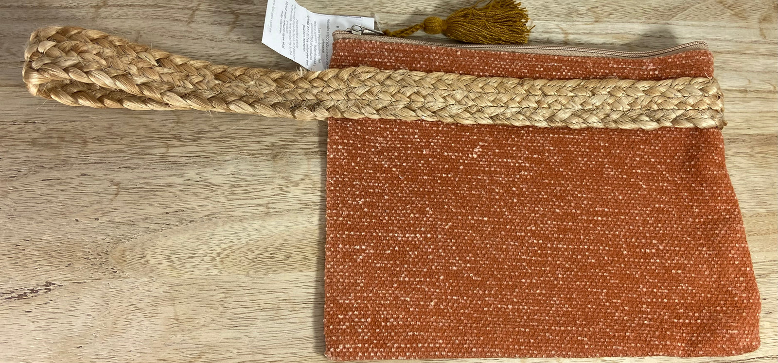 Sac pochette avec anse en coton et  jute de fabrication artisanale