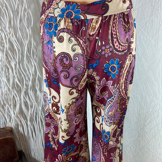 Pantalon léger fluide avec fleurs multicolores taille élastique jambes larges Made In Italy