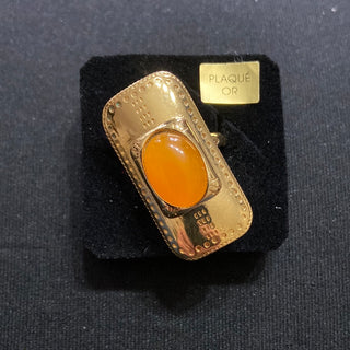Bague ajustable plaquée or pierre semi précieuse orange Shabada