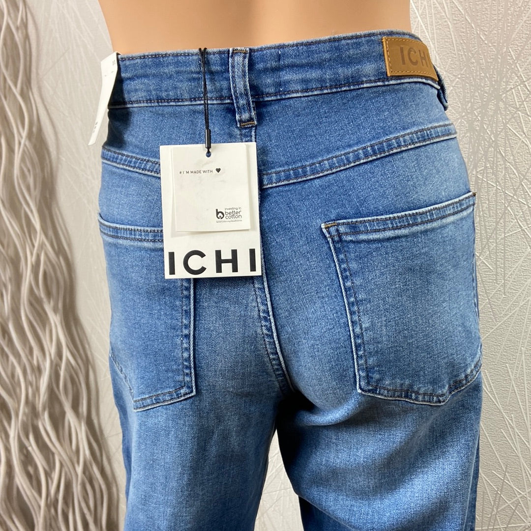 Jeans femme denim bleu légèrement délavé taille normale modèle Ihtwiggy Ichi