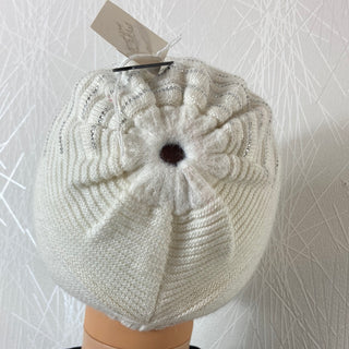 Bonnet blanc doublé chaud pour femme en tricot laine cachemire avec strass