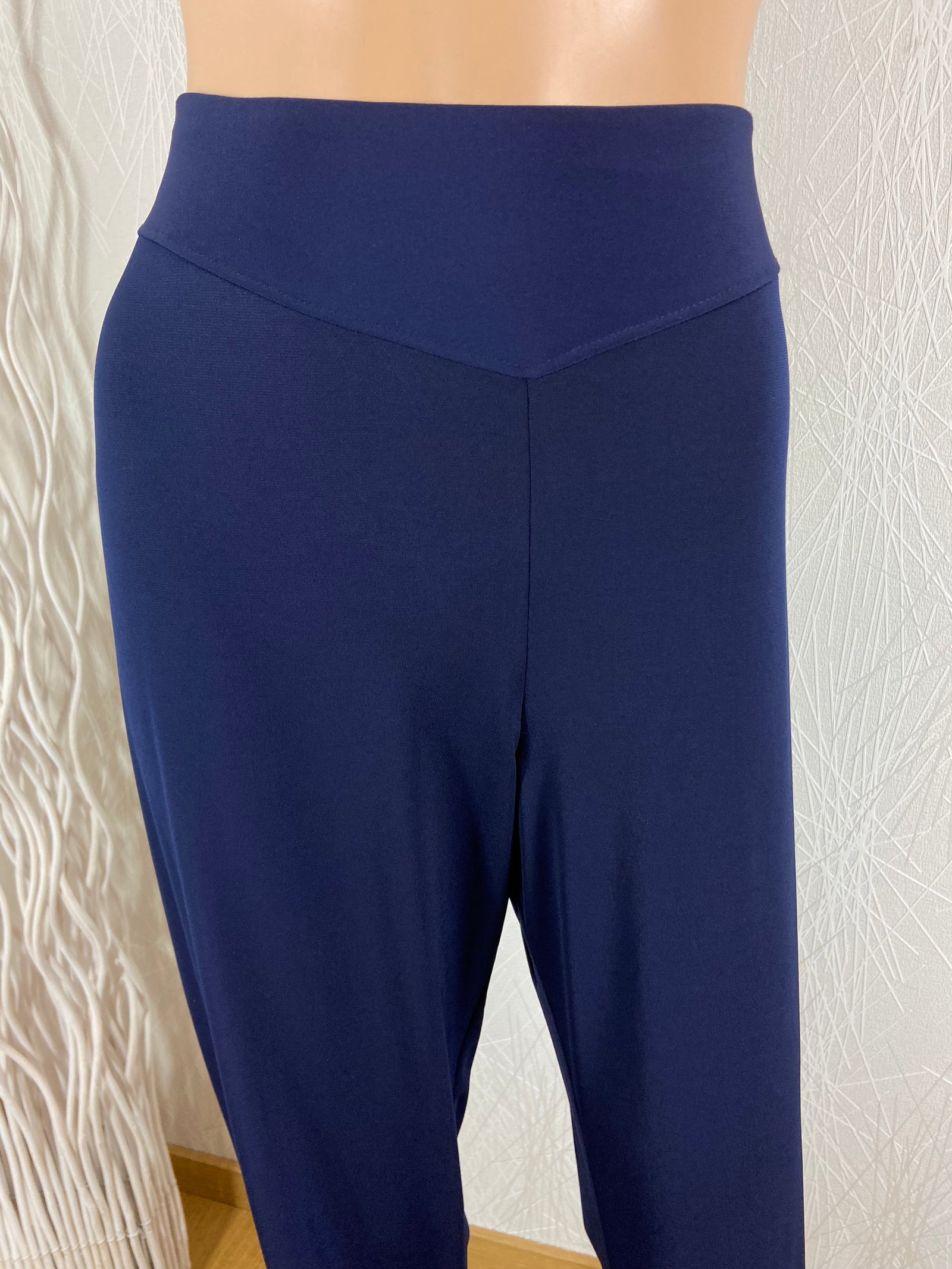 Pantalon fluide bleu marine taille haute élastique Nayat