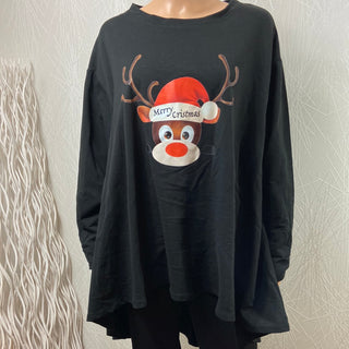 Pull asymétrique noir manches longues Noel Merry Cristmas Made In Italy