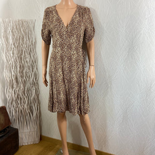 Robe portefeuille manches courtes tons marron Bymmjoella Wrap Dress B.Young