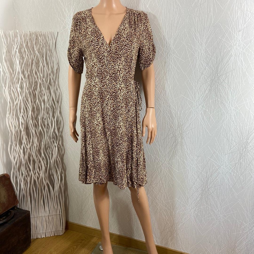 Robe portefeuille manches courtes tons marron Bymmjoella Wrap Dress B.Young - Offre-Unique