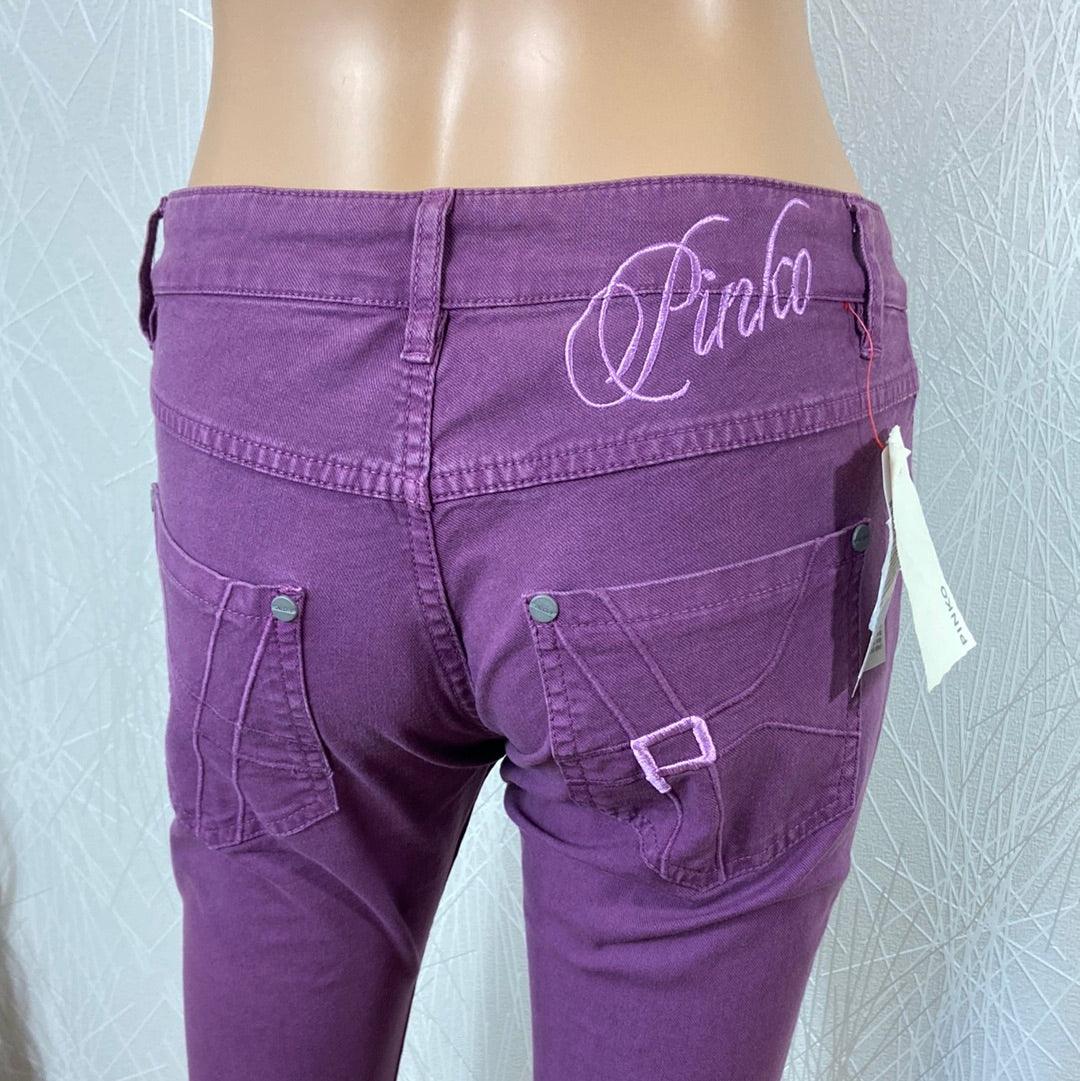 Pantalon slim coton violet broderie haut de gamme Pinko - Offre-Unique