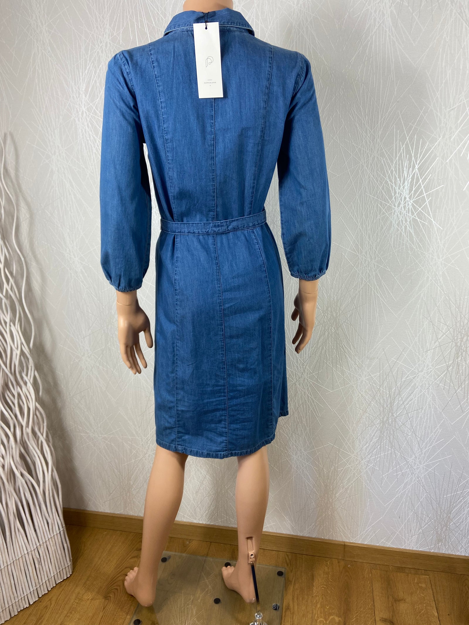 Robe coton en tissu bleu jeans denim manches 3/4 Peppercorn