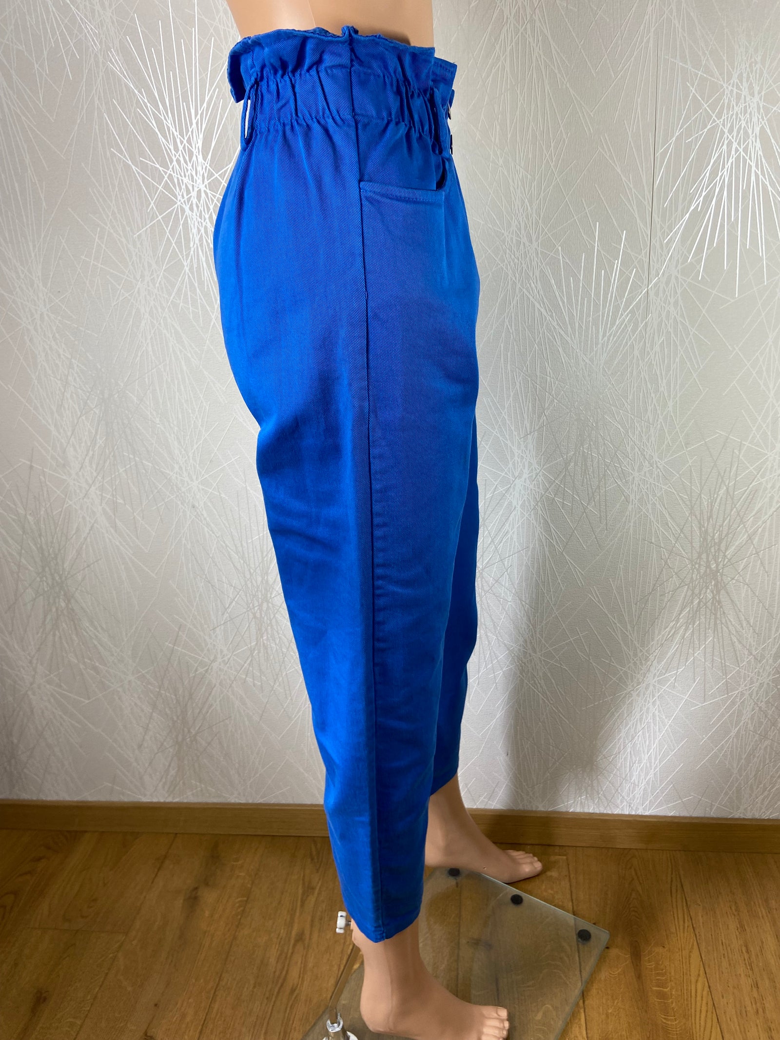 Pantalon bleu en coton taille haute élastique Terra Di Siena