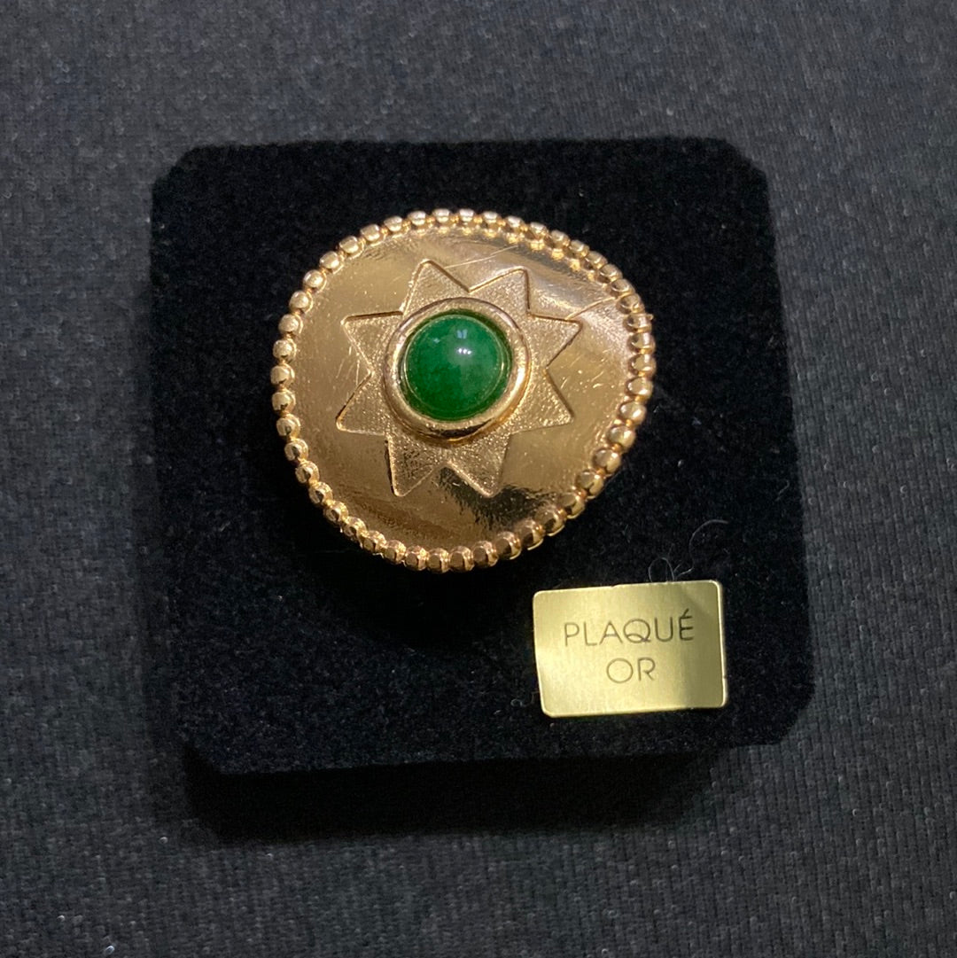 Bague réglable plaquée or pierre semi précieuse verte Shabada