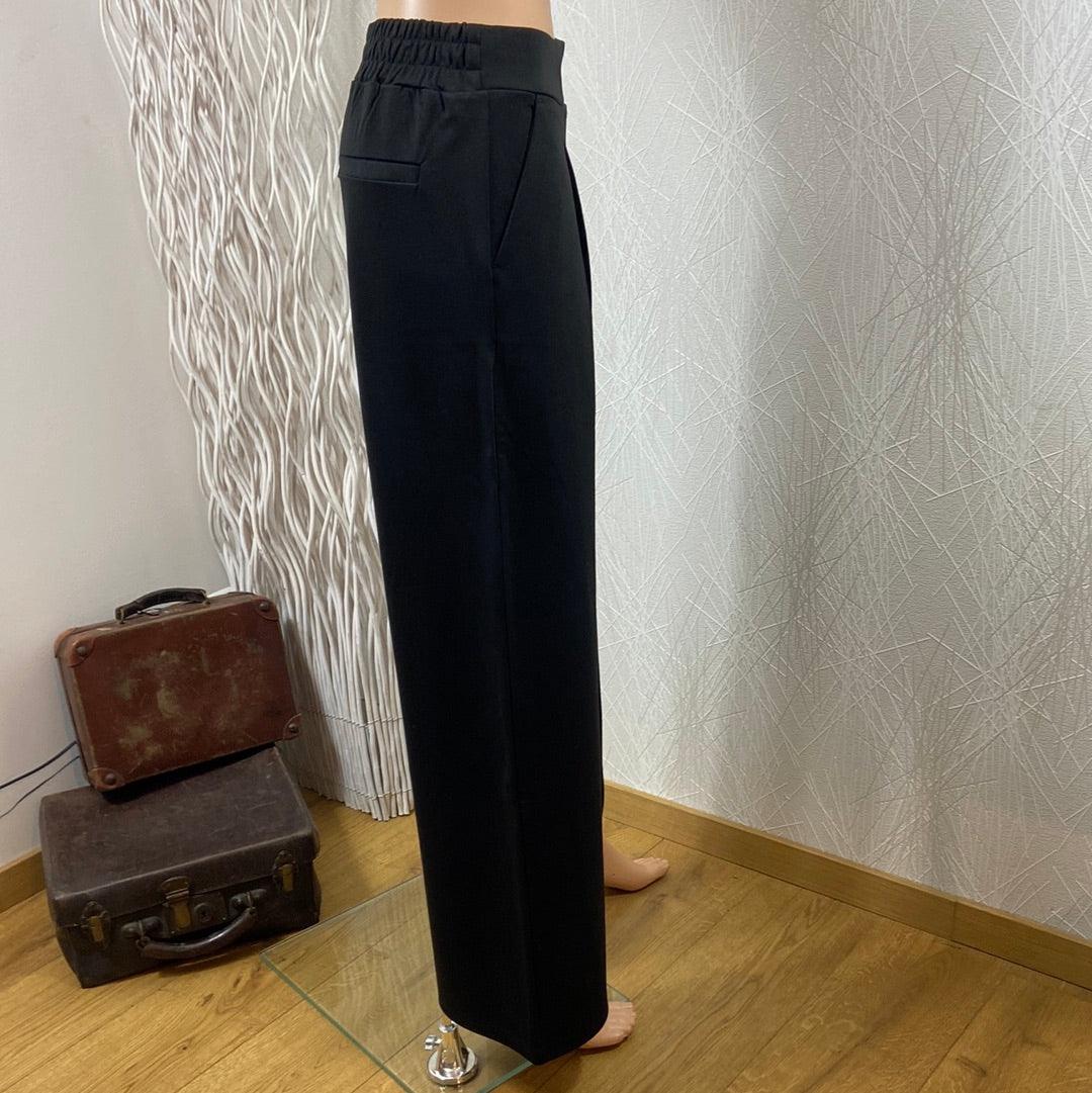 Pantalon noir femme coupe ample élastique jambes larges Ihkate Sus Long Wide Ichi - Offre-Unique