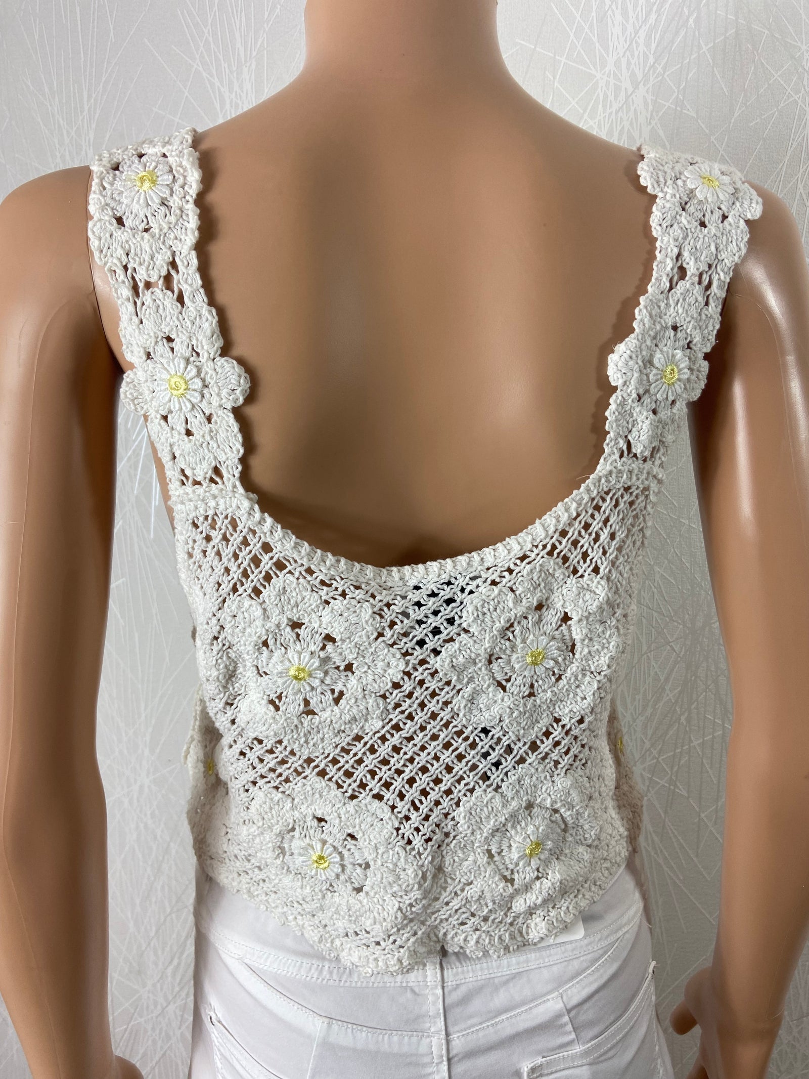 Top coton blanc en crochet broderie bretelles Love M