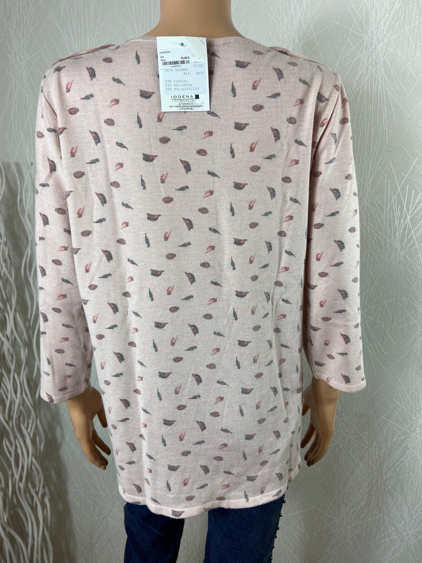 Pull femme fin rose à motifs taille XXL Iodena