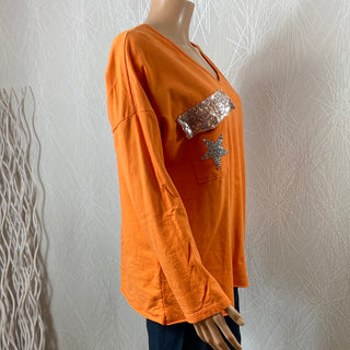 T-shirt coton ample femme manches longues étoile sequins New Collection