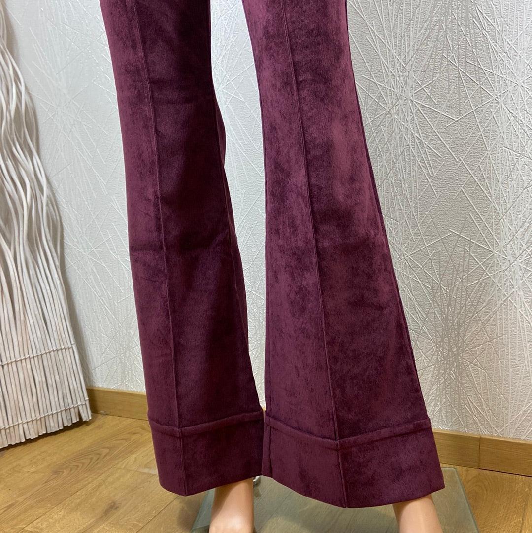 Pantalon violet en velours côtelé taille mi-haute flare pattes d’éléphant Osa - Offre-Unique