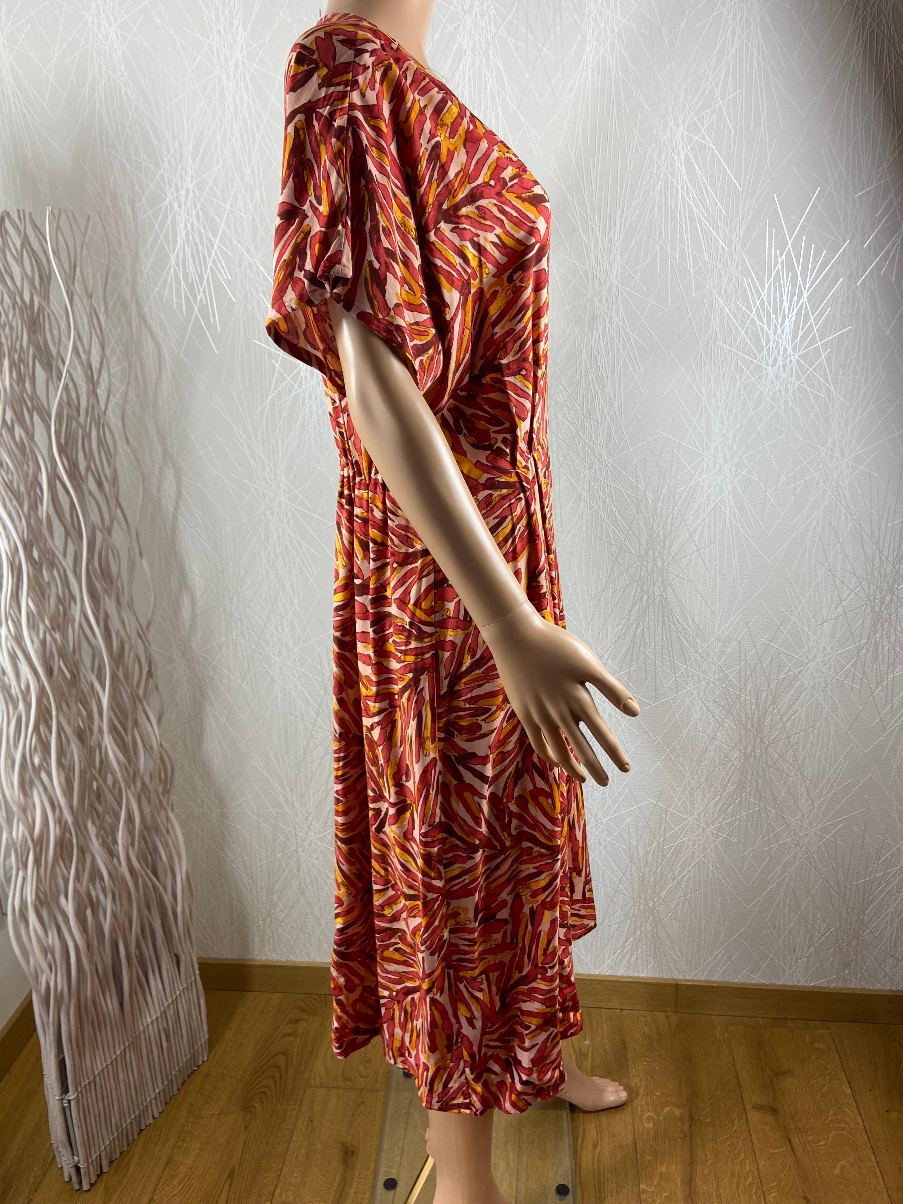 Robe fluide multicolore sans manches avec jeu de plis Paz Torras