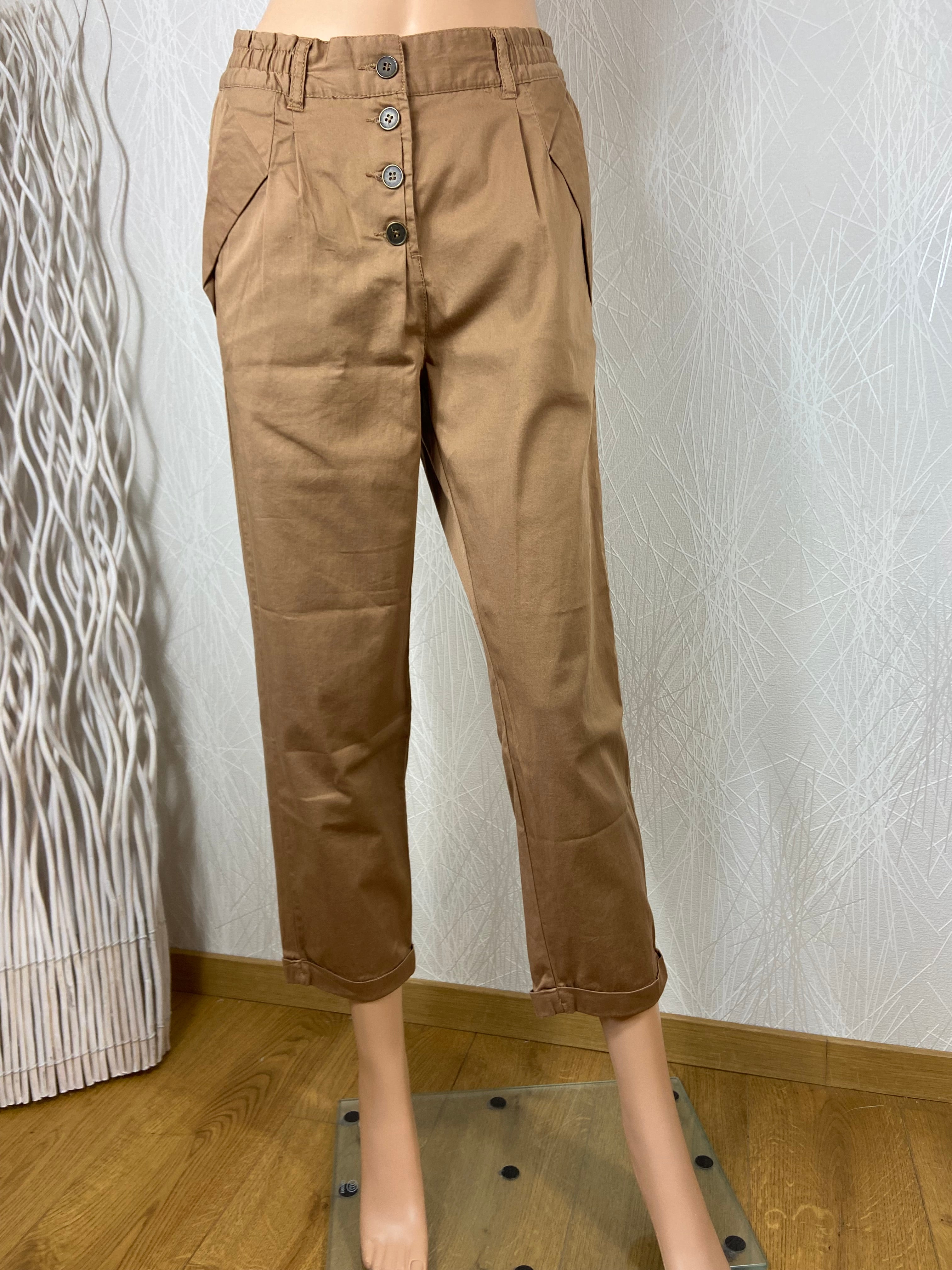 Pantalon coton taille élastiquée brun camel BYoung