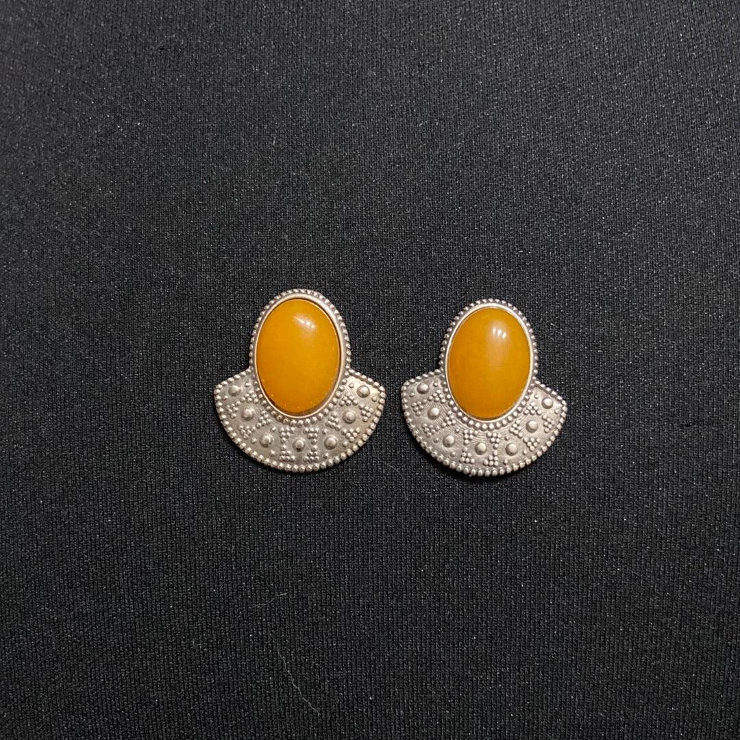 Boucles d’oreilles plaquées argent pierre semi-précieuse jaune orangé Shabada - Offre-Unique