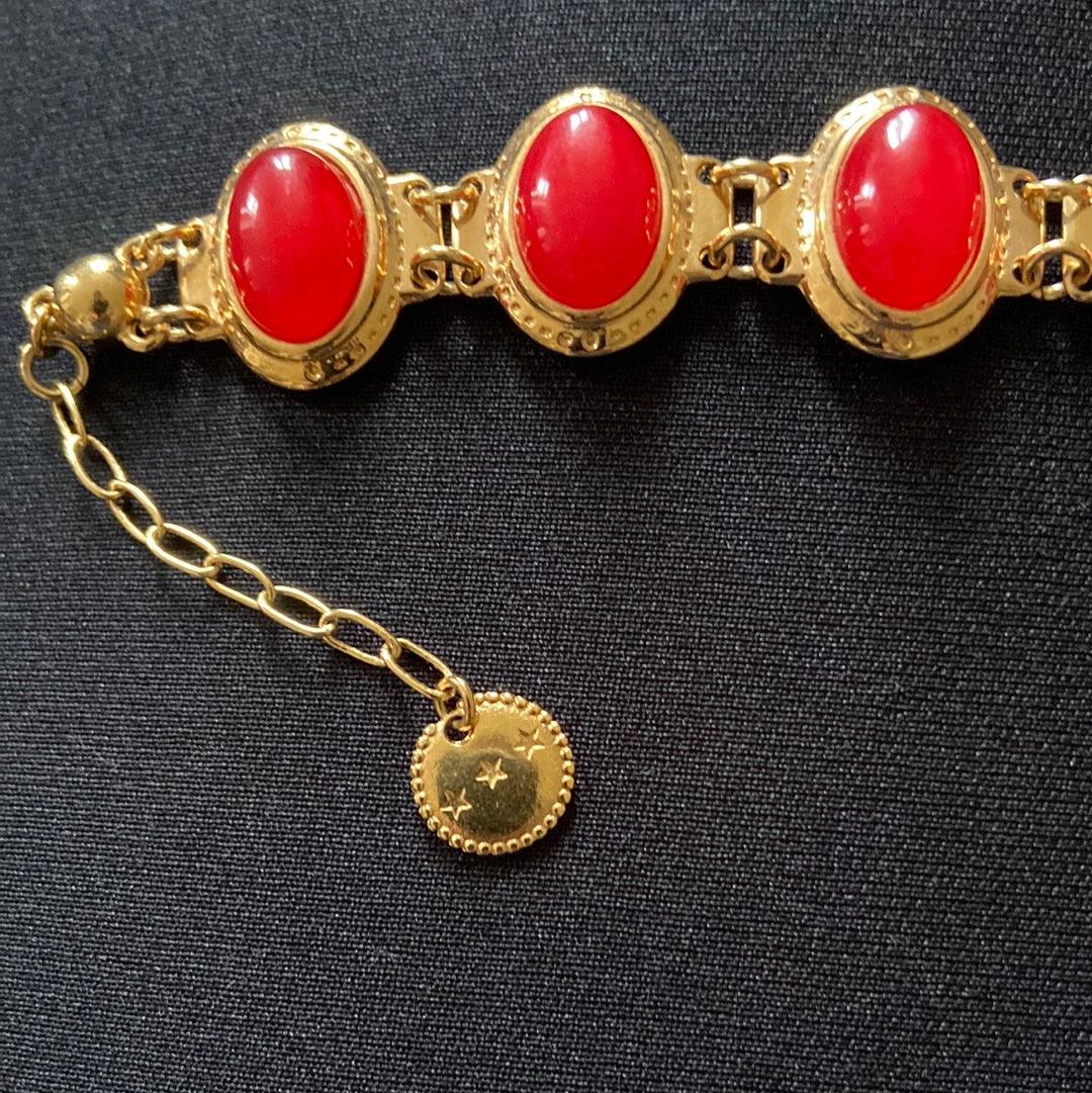 Bracelet plaqué or pierres semi précieuses rouge Shabada - Offre-Unique