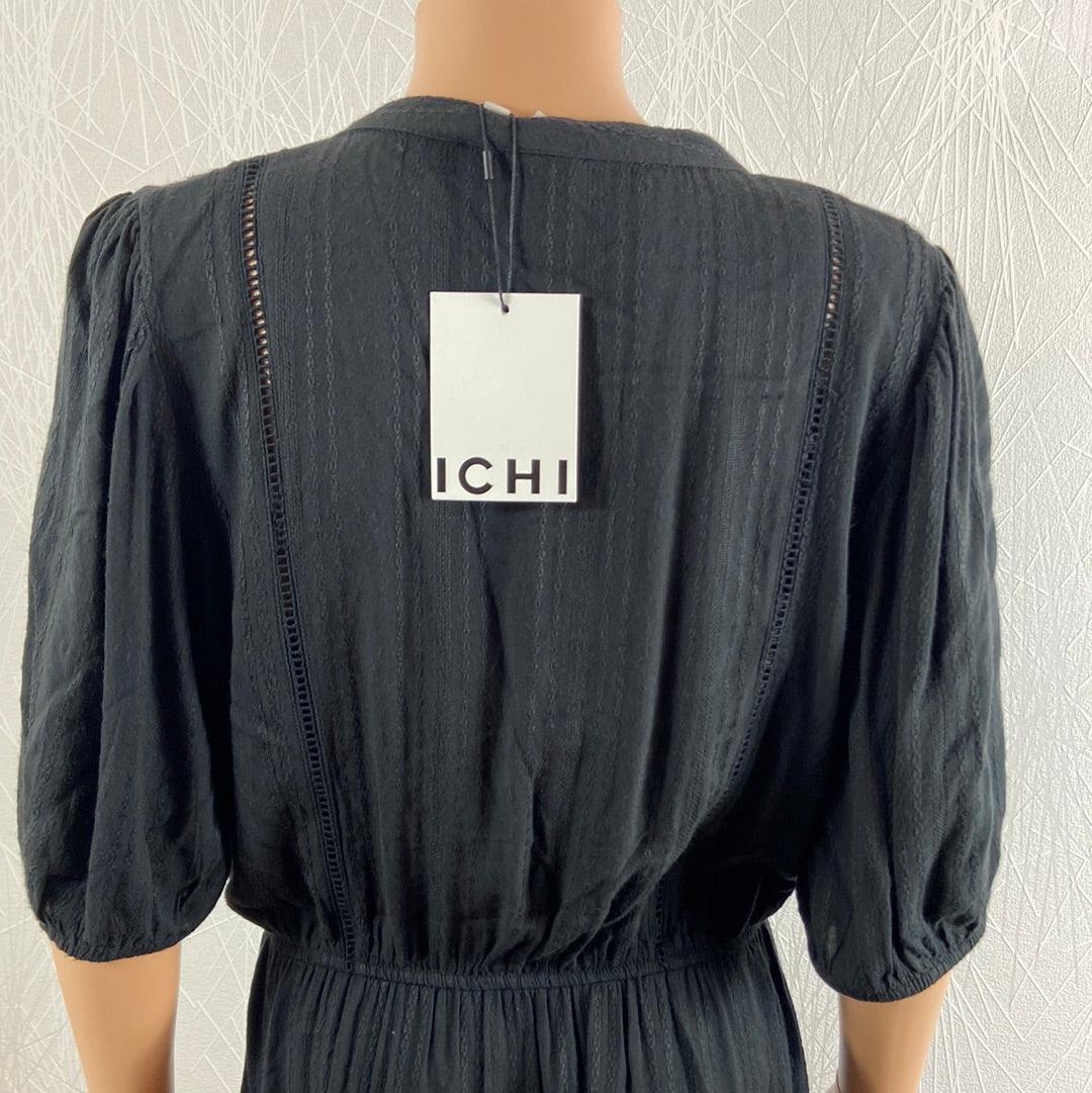 Robe noire fluide manches courtes broderie modèle Ihselis Ichi - Offre-Unique