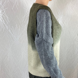 Gilet sans manches kaki et beige avec laine mohair Johanna Paris