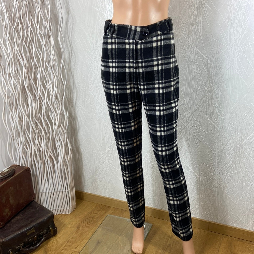 Pantalon de créateur laine cachemire doublée carreaux Tabala Paris