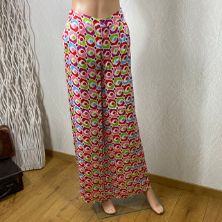 Pantalon femme ample motif vintage multicolore taille mi-haute modèle Cazo Surkana