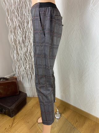 Pantalon marron style écossais à carreaux taille élastique Janis & John