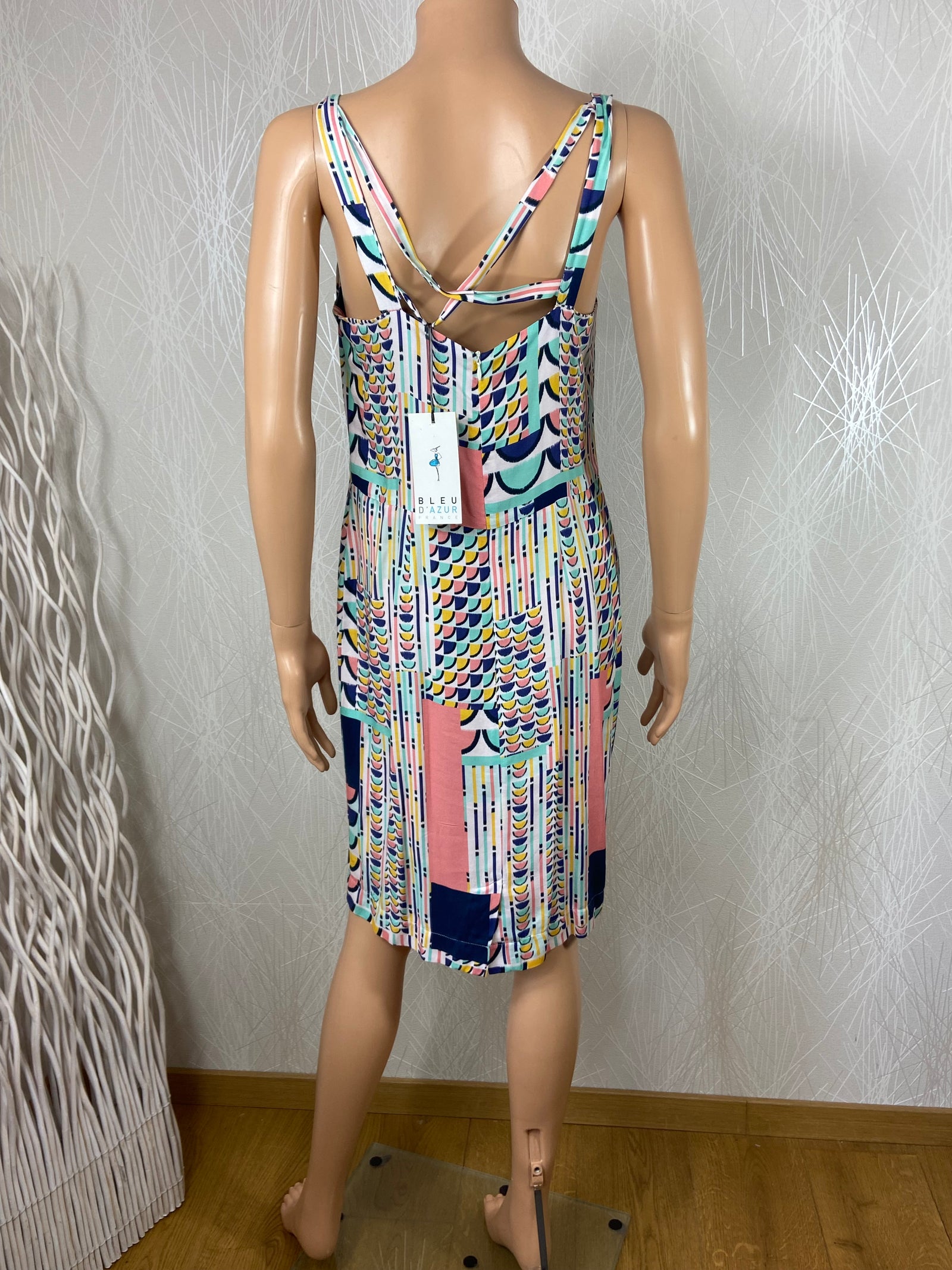 Robe légère bretelles croisées thème Calypso Bleu D’Azur