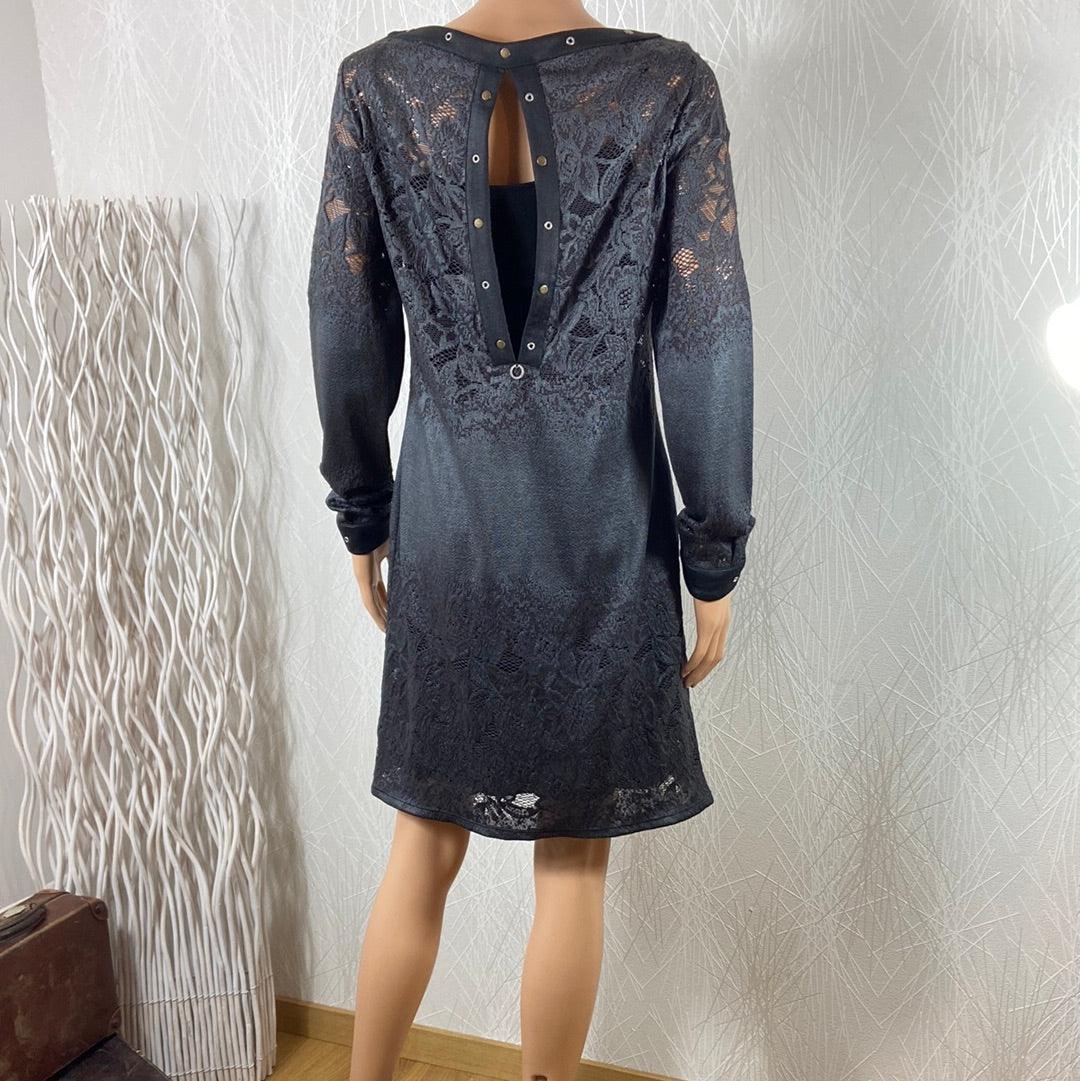 Robe noire midi avec dentelle broderie manches longues Mado et les Autres - Offre-Unique