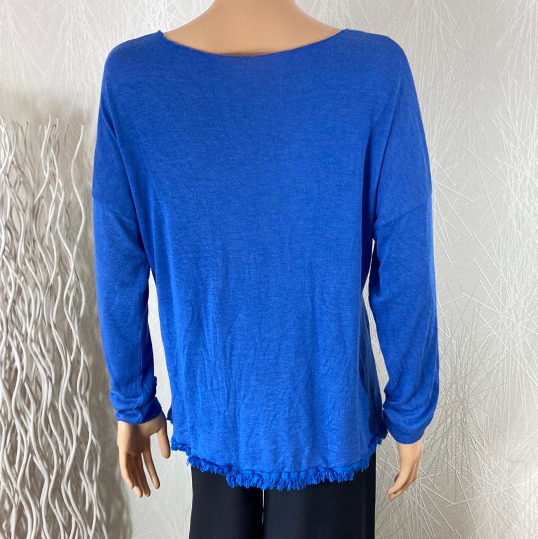 Pull mailles fines manches longues franges col V Made In Italy - Offre-Unique